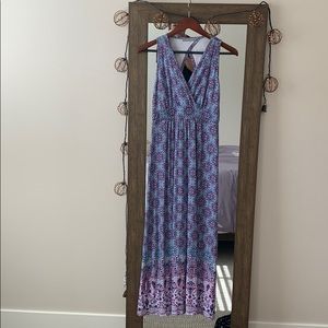 Maxi length blue & purple boho style dress